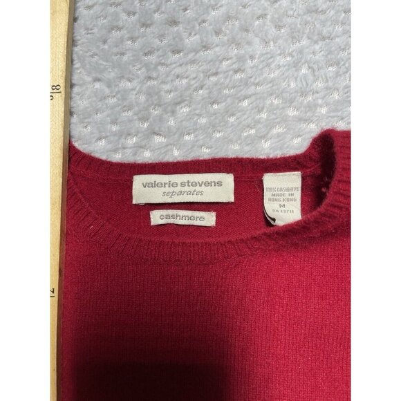 Valerie Stevens 100% Cashmere Red Crewneck Long Sleeve Pullover Sweater Size M - Picture 9 of 11
